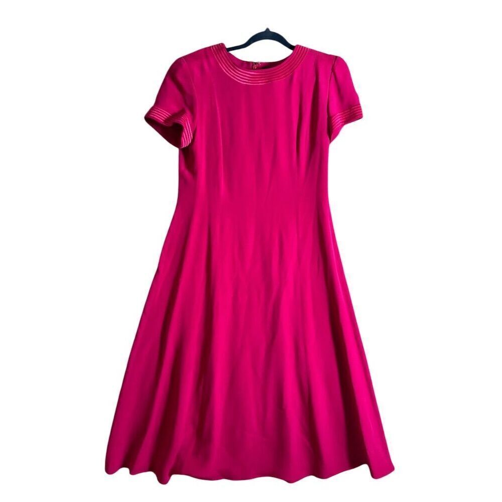 Vintage Shomi Women's Pink Silk Long Dress Size 10 Short Sleeve